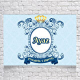 MAVİ DAMASK DESENLİ DOĞUM GÜNÜ AFİŞİ 50X70 cm