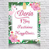 Flamingo Temalı Doğum Günü Karşılama Afişi 100X150 cm