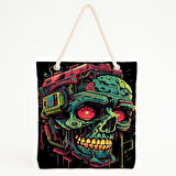 Cyberpunk Kafatası Baskılı Plaj Çantası