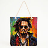 Renkli Portreli Adam Baskılı Bohem Şehirli Plaj Çantası
