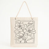 Çerçeveli Çiçek Baskılı Zarif Doğa Temalı Plaj Çantası