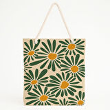 Yeşil Çiçek Desenli Modern Cesur Bahçe Plaj Çantası