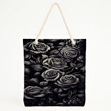 Yoğun Siyah Gül Desenli Gotik Plaj Çantası