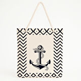 Halatlı Çapa Desenli Siyah-Beyaz Plaj Çantası