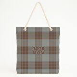 Kahve Gri Tartan Tipografik Plaj Çantası