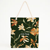 Yeşil Floral Minimal Yazılı Plaj Çantası