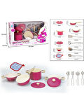 11 Parça Pembe Emaye Oyuncak Mutfak Seti - Çocuklar Için Eğitici Tencere Ve Tava Takımı
