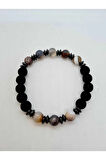 Bostwana Akik , Hematit , Oniks Doğal Taş Bileklik 8MM