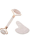 Pembe Kuvars Masaj Taşı Roller Ve Pembe Kuvars Taşı Gua Sha (kalp Tasarımlı) Set