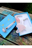 Pembe Kuvars Masaj Taşı Roller Ve Pembe Kuvars Taşı Gua Sha (kalp Tasarımlı) Set