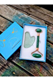 Aventurin Masaj Taşı Roller Ve Aventurin Taşı Gua Sha (kalp Tasarımlı) Set