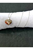 Doğal Kantaşı Kalp Kolye Zincir Dahil