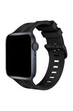 Apple Watch 42mm KR408 Çizgili Silikon Kordon - Siyah-(5796)