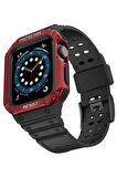 Apple Watch 42mm KR401 Silikon Kordon - Siyah-Kırmızı-(5796)