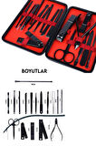 Deri Çantalı Siyah Paslanmaz Çelik 17 Parça Manikür Pedikür Seti