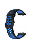 Huawei Watch Fit 2 Spor Delikli Kordon - Siyah-Mavi-(5796)