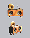 Retro Gramofon Tasarımlı Bluetooth Hoparlör – 3D Stereo Ses 1800 mAh Batarya