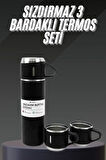 Termos Seti Paslanmaz Çelik 3 Bardaklı Vakumlu Termos Set 500 Ml 12 Saate Kadar Is
