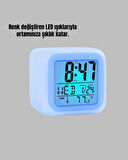 Termometre ve Takvim Özellikli 7 Renk Değiştiren Küp Alarm Saati