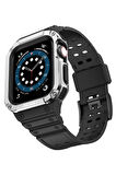 Apple Watch 42mm KR401 Silikon Kordon - Siyah-Gümüş-(5796)