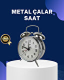 Alarmlı Dekoratif Yuvarlak Masa Saati Gümüş Renk Sessiz ve Işıklı