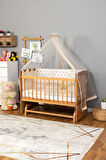 Ahşap Beşik Anne Yanı Beşik Doğal (VERNİKLİ) 60x120 - Krem Prenses (KIZ) Uyku Seti Yatak