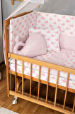 Ahşap Beşik Anne Yanı Beşik Doğal(VERNİKLİ) 60x120 - Pembe Balina Uyku Seti Yatak Tekerlekli