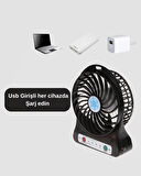 Şarjlı USB Fan – Masaüstü Mini Vantilatör Taşınabilir Işıklı 3 Kademeli 