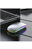 Samsung Tab S10 FE/FE+ Plus Tablet İçin Uyumlu RGB LED Işıklı Bluetooth+2.4Ghz Kablosuz Şarjlı Mouse