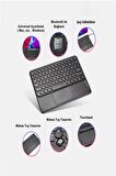 Vorcom QuartzPro Tablet Uyumlu Şarjlı Touchpadli Yuvarlak Tuş RGB Bluetooth Klavye