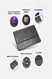 Vorcom  10.1" Tablet Uyumlu Şarjlı Touchpadli Yuvarlak Tuş RGB Bluetooth Klavye