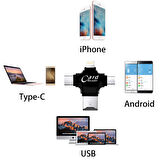 Card Reader 4in1 Type-C- İphone Lightning-Micro Usb Hafıza Kart Okuyucu (Siyah)