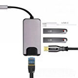 5İN1 USB 3.1 Type C To HDMI 2xusb 3.0 RJ45 Ethernet Dönüştürücü Adaptör (Gri)