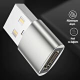 USB to Type-C Dişi Çevirici Dönüştürücü Adaptör (Gümüş)