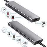 9 İn1 Type C 4k 30hz Hdmi Usb 3.0,Sd,PD Hub Adaptör Dönüştürücü (Gri)