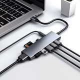 9 İn1 Type C 4k 30hz Hdmi Usb 3.0,Sd,PD Hub Adaptör Dönüştürücü (Gri)