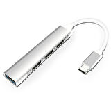 S-803 4in1 Type-C to 4x USB3.0 HUB Çoğaltıcı Çevirici Dönüştürücü Adaptör (Gri)