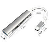 S-803 4in1 Type-C to 4x USB3.0 HUB Çoğaltıcı Çevirici Dönüştürücü Adaptör (Gri)