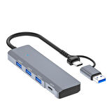 ADS-309D 4 Portlu USB+Type-C USB 3.0 Çoklayıcı Data HUB Adaptör (Füme)