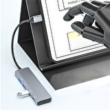 ADS-309C 4in1 Type-C to USB + Type-C Hub Adaptör Çevirici Dönüştürücü Çoğaltıcı  (Füme)
