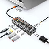 6in1 Type-c To USB3.0 + USB2.0 + Type-c PD 100W + HDMI + VGA + 3.5mm Çoğaltıc Transparanı Hub