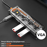 6in1 Type-c To USB3.0 + USB2.0 + Type-c PD 100W + HDMI + VGA + 3.5mm Çoğaltıc Transparanı Hub