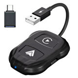 İPhone-Android Kablosuz Carplay Dongle 5Ghz Adaptör Çevirici USB+Type-C Adaptör (Siyah)
