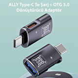 Type-C To Şarj + OTG 3.0 Dönüştürücü Adaptör (Siyah)