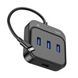 Hoco HB31 4in1 Type-C to 4x USB3.0 HUB Çevirici Dönüştürücü Adaptör 0.2m (Siyah)