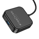 Hoco HB31 4in1 Type-C to 4x USB3.0 HUB Çevirici Dönüştürücü Adaptör 0.2m (Siyah)