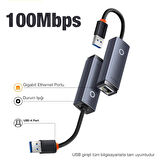 Baseus Lite Series 100Mbps USB to RJ45 Ethernet LAN Port Adaptör (Gri)