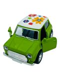 Metal Model Araba Kapıları Açılır Kapanır Çek Bırak Hareket Eden Retro Mini Cooper Çiçek Desenli