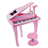 Çocuk Mini Piyano Işıklı  37 Tuşlu Mikrofonlu Ve Tabureli Mini Piyano Pembe