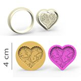 Desenli Kalp Kurabiye, Bisküvi, Kolye Ucu, Mühür Kalıp Seti - 4 cm